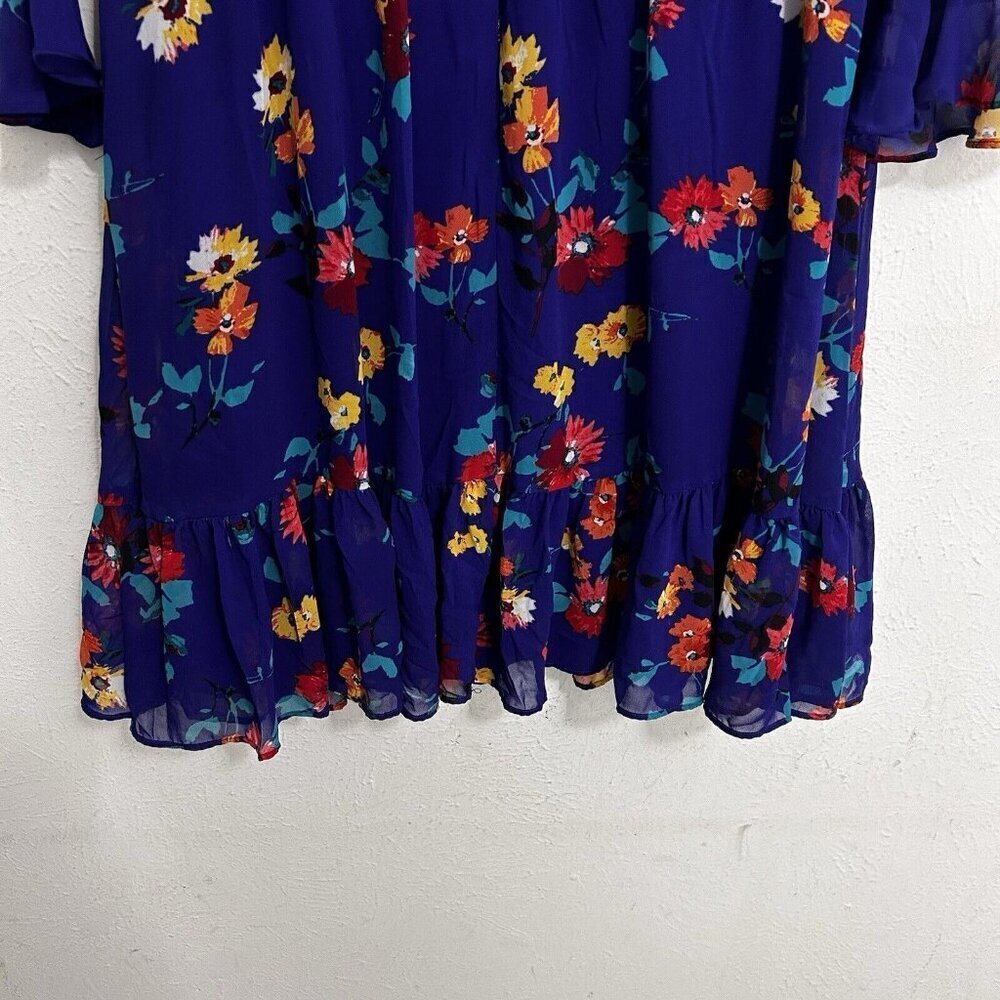 CALVIN KLEIN Bright Blue Multicolor Floral Daisy Shift Dress  Bell Sleeves Sz 10 - Picture 9 of 13